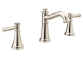 Moen® T6405NL Widespread Bathroom Faucet, Belfield™, Commercial, 1.2 gpm Flow Rate, 4-1/2 in H Spout, 8 to 16 in Center, Polished Nickel, 2 Handles, Lift Rod Drain, Domestic