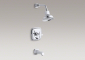 Kohler T16233-3-CP Rite-Temp(R) Bath and Shower Faucet, Cross Handle