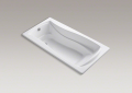 Kohler® 1259-0 Mariposa® Bathtub With Reversible Drain, Mariposa®, Soaking, Rectangle Shape, 72 in L x 36 in W, End Drain, White