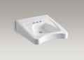 Kohler® 12636-0 Morningside™ Wheelchair Users Bathroom Sink With Overflow, Rectangle Shape, 4 in Faucet Hole Spacing, 20 in W x 21-1/2 in D x 8-1/8 in H, Wall/Concealed Arm Mounting, Vitreous China, White