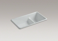 Kohler® 6625-95 Kitchen Sink, Ice Gray™, Rectangular Shape, 9-1/4 in Left, 19-1/4 in Right L x 16 in Left, 16 in Right W Bowl x 9 in Left, 9 in Right D Bowl, 33 in L x 18-3/4 in W x 9-5/8 in H, Top Mounting, Enameled Cast Iron