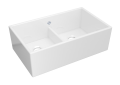 Rohl MS3320WH 33" Shaker Low Divide Double Bowl Apron Front Fireclay Kitchen Sink - White