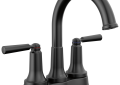 DELTA® 2535-BLMPU-DST SAYLOR™ Centerset Bathroom Faucets, Matte Black, 2 Handles, Pop-Up Drain, 1.2 gpm Flow Rate