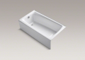 Kohler® 505-0 Mendota® Bathtub, Soaking Hydrotherapy, Rectangular Shape, 60 in L x 32 in W, Left Drain, Enamel Coated/White