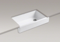 Kohler® 6488-0 Whitehaven® Self-Trimming® Self-Trimming Kitchen Sink With Short Apron, Rectangular Shape, 35-1/2 in W x 21-9/16 in D x 9-5/8 in H, Reinforced Base Mount, Enameled Cast Iron, White