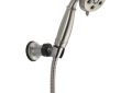 DELTA® 55433-SS Wall Mount Hand Shower, 3 in Dia 3-Function Shower Head, 1.75 gpm Flow Rate, 60 in L Hose, 1/2 in Connection, Stainless Steel, Import