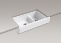 Kohler® 6426-0 Whitehaven® Self-Trimming Kitchen Sink With Short Apron, Rectangular Shape, 21-9/16 in W x 9-5/8 in H, Reinforced Base Mount, Enameled Cast Iron, White