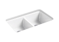 Kohler® 8679-5UA3-0 Riverby® Kitchen Sink, White, Rectangular Shape, 14-5/16 in Left, 14-5/16 in Right L x 17-1/4 in Left, 17-1/4 in Right W Bowl x 9 in Left, 9 in Right D Bowl, 5 Faucet Holes, 33 in L x 22 in W x 9-5/8 in H, Undermount Mounting