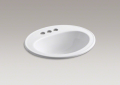 Kohler® 2196-4-0 Pennington® Self-Rimming Bathroom Sink With Overflow Drain, Oval Shape, 4 in Faucet Hole Spacing, 20-1/4 in W x 17-1/2 in D x 8-1/2 in H, Drop-In Mount, Vitreous China, White