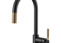 Brizo® 63043LF-BLGL Litze™ Pull-Down Kitchen Faucet, 1.8 gpm Flow Rate, Matte Black/Luxe Gold, 1 Handles, 1 Faucet Holes, Function: Traditional