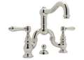 Rohl A1419XMPN-2 Acqui Deck Mount Bridge Bathroom Faucet - Polished Nickel with Cross Handle