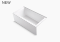 Kohler® 1956-RA-0 Underscore® Bathtub With Integral Apron and Integral Flange, Rectangular Shape, 60 in L x 30 in W, Right Drain, White