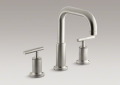 Kohler® T14428-4-BN Purist® Deck Mount Bath Tub Faucet Trim, 16 gpm Flow Rate, 8 in Center, Vibrant® Brushed Nickel, 2 Handles, Function: Traditional