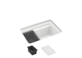 Kohler® 27787-CM6 27787 Cairn® Offset Drain Kitchen Sink, Matte White, Rectangular Shape, 24-3/8 in L x 15-3/8 in W Bowl x 12 in D Bowl, 0 Faucet Holes, 12-5/8 in H x 18-5/16 in W x 27-1/2 in L, Undermount Mounting, Neoroc Composite