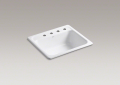 Kohler® 5964-4-0 Mayfield™ Kitchen Sink, White, Rectangular Shape, 22 in L x 15 in W Bowl x 7-3/4 in D Bowl, 3 Faucet Holes, 25 in L x 22 in W x 8-3/4 in H, Top Mounting, Enameled Cast Iron