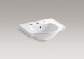 Kohler® 5247-8-0 Veer™ Bathroom Sink Basin With Overflow, Arched Shape, 4 in Faucet Hole Spacing, 21 in W x 18-3/16 in D x 8-1/16 in H, Wall Mount, Vitreous China, White