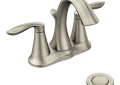 Moen® 6410BN Eva® Bathroom Faucet, Brushed Nickel, 2 Handles, Metal Pop-Up Drain, 1.5 gpm Flow Rate