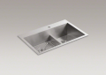 Kohler® 3839-1-NA Vault™ Kitchen Sink, Rectangular Shape, 1 Faucet Holes, 33 in W x 9-5/16 in D x 22 in H, Top/Undermount Mounting, Stainless Steel