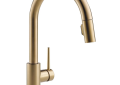 DELTA® 9159-CZ-DST Trinsic® Kitchen Faucet, 1.8 gpm Flow Rate, Champagne Bronze, 1 Handles, 1/3 Faucet Holes, Function: Traditional, Commercial