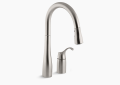 Kohler® 647-VS Simplice® Kitchen Sink Faucet, 1.8 gpm Flow Rate, Stainless Steel, 1 Handles, 2 Faucet Holes, Function: Traditional