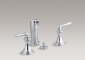Kohler® 412-4-CP Devonshire® Widespread Bidet Faucet, 2.2 gpm Flow Rate, 5-1/2 in Center, Polished Chrome, 2 Handles, Pop-Up Drain
