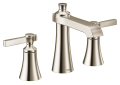 Moen® TS6984NL Flara™ Widespread Bathroom Faucet, Commercial, 1.2 gpm Flow Rate, 4-3/4 in H Spout, 8 to 16 in Center, Polished Nickel, 2 Handles, Lift Rod Drain, Domestic