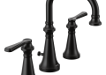 Moen® TS44102BL Colinet™ Widespread Lavatory Faucet, Residential, 1.2 gpm Flow Rate, 5-11/16 in H Spout, 8 in Center, Matte Black, 2 Handles, Lift Rod Drain, Domestic