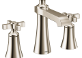 Moen® TS6985NL Flara™ Widespread Bathroom Faucet, Commercial, 1.2 gpm Flow Rate, 4-3/4 in H Spout, 8 to 16 in Center, Polished Nickel, 2 Handles, Lift Rod Drain, Domestic