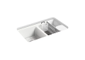 Kohler K-8679-5UA3-FF Riverby(R) 33" x 22" x 9-5/8" Undermount Double-Equal Workstation Kitchen Sink with Accessories and 5 Oversized Faucet Holes - Sea Salt