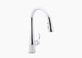 Kohler® 597-CP Simplice® Kitchen Sink Faucet, 1.8 gpm Flow Rate, Polished Chrome, 1 Handles, 1 or 3 Faucet Holes, Function: Traditional