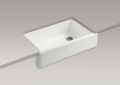 Kohler® 6489-NY Whitehaven® Self-Trimming® Self-Trimming Kitchen Sink With Tall Apron, Rectangular Shape, 35-11/16 in W x 21-9/16 in D x 9-5/8 in H, Reinforced Base Mount, Enameled Cast Iron, Dune
