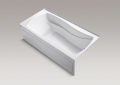 Kohler® 1259-RA-0 Mariposa® Bathtub With Integral Apron and Integral Flange, Soaking Hydrotherapy, Rectangle Shape, 72 in L x 36 in W, Right Drain, White