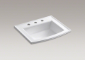 Kohler® 2356-8-0 Archer® Self-Rimming Bathroom Sink With Overflow Drain, Rectangular Shape, 8 in Faucet Hole Spacing, 22-5/8 in W x 19-7/16 in D x 7-7/8 in H, Drop-In Mount, Vitreous China, White