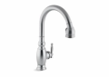 Kohler® 690-G Vinnata® Kitchen Sink Faucet, 1.8 gpm Flow Rate, Brushed Chrome, 1 Handles, 1/3 Faucet Holes, Function: Traditional