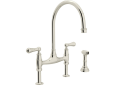 Rohl® U.4719L-PN-2 Perrin & Rowe® Bridge Kitchen Faucet With Side Spray, 1.8 gpm Flow Rate, 7-7/8 in Center, Polished Nickel, 2 Handles