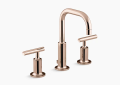 Kohler K-14406-4-RGD Purist(R) Widespread Bathroom Sink Faucet with Low Lever Handles and Low Gooseneck Spout - Vibrant Rose Gold