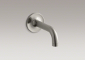 Kohler® 14427-BN Wall Mount 90 deg Non-Diverter Bath Spout, Purist®, For Use With Model K-T14420 Bath and Shower Trim Set, Brass, Vibrant® Brushed Nickel