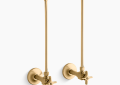 Kohler K-7605-P-2MB Pair 3/8" NPT Angle Supplies with Stop, Cross Handle and Annealed Vertical Tube - Vibrant Brushed Moderne Brass