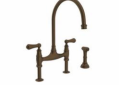 Rohl® U.4719L-EB-2 Perrin & Rowe® Bridge Kitchen Faucet With Side Spray, 1.8 gpm Flow Rate, 7-7/8 in Center, English Bronze, 2 Handles