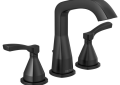 DELTA® 35776-BLMPU-DST Stryke™ Widespread Lavatory Faucet, 1.2 gpm Flow Rate, 5-3/8 in H Spout, 4 to 16 in Center, Matte Black, 2 Handles, Metal Pop-Up Drain