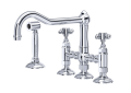 ROHL A1458XMWSAPC-2 Acqui Deck Mount Column Spout 3 Leg Bridge Kitchen Faucet with Sidespray - Polished Chrome