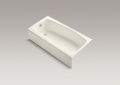 Kohler® 715-96 Villager™ Bathtub With Integral Apron, Soaking Hydrotherapy, Rectangular Shape, 60 in L x 30-1/4 in W, Left Drain, Enamel Coated/Biscuit