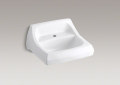 Kohler® 2007-0 Kingston™ Bathroom Sink With Overflow, Squared Shape, 21-1/4 in W x 18-1/8 in D x 7-1/4 in H, Wall/Concealed Arm Mounting, Vitreous China, White