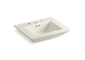Kohler® 29999-8-96 Memoirs® Stately Bathroom Sink With Overflow Drain and Widespread Faucet Hole, Rectangular Shape, 8 in Faucet Hole Spacing, 24-1/2 in W x 20-1/2 in D x 8-5/8 in H, Pedestal/Console Table Mounting, Fireclay, Biscuit