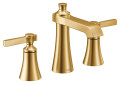Moen® TS6984BG Flara™ Widespread Bathroom Faucet, Commercial, 1.2 gpm Flow Rate, 4-3/4 in H Spout, 8 to 16 in Center, Brushed Gold, 2 Handles, Lift Rod Drain, Domestic