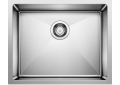 Blanco 443145 QUATRUS R15 Small Single Sink, Satin, Square Shape, 20 in W Bowl x 16 in D Bowl, 9 in H x 21-15/16 in W x 17-15/16 in D, Undermount Mounting, Stainless Steel