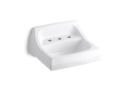 Kohler® 2006-0 Kingston™ Widespread Bathroom Sink With Overflow, Squared Shape, 4 in Faucet Hole Spacing, 21-1/4 in W x 18-1/8 in D x 7-1/4 in H, Wall/Concealed Arm Mounting, Vitreous China, White
