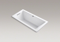 Kohler® 1821-W1-0 Underscore® Bathtub With Bask® Heated Surface and End Drain, Soaking, Rectangular Shape, 66 in L x 32 in W, End Drain, White