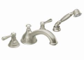 Moen® T912BN Kingsley® Widespread Roman Tub Faucet, 2 gpm Flow Rate, 10 in Center, Brushed Nickel, 2 Handles, Function: Traditional, Domestic