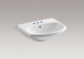 Kohler® 2363-4-0 Cimarron® Bathroom Sink Basin With Overflow Drain, Arched Shape, 2 in Faucet Hole Spacing, 22-3/4 in W x 18-7/8 in D x 7-11/16 in H, Wall Mount, Vitreous China, White